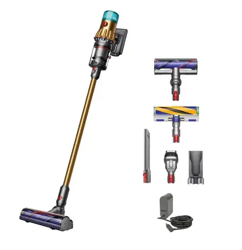Aspirator vertical fara fir Dyson V12 Slim Detect Absolute 448870-01, 545 W, cu filtru HEPA, autonomie 60 de minute, 3 moduri de curatare (Auriu)