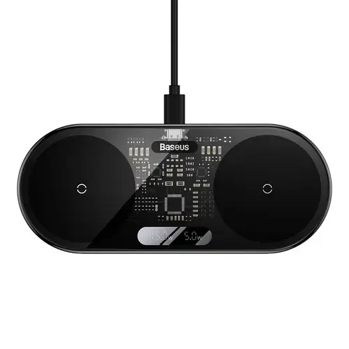Incarcator Wireless Baseus Digital Dual LED Display 2 in 1, 2 x10W, Cablu USB-C inclus (Negru)