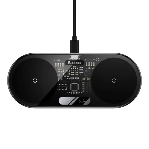 Incarcator Wireless Baseus Digital Dual LED Display 2 in 1, 2 x10W, Cablu USB-C inclus (Negru)