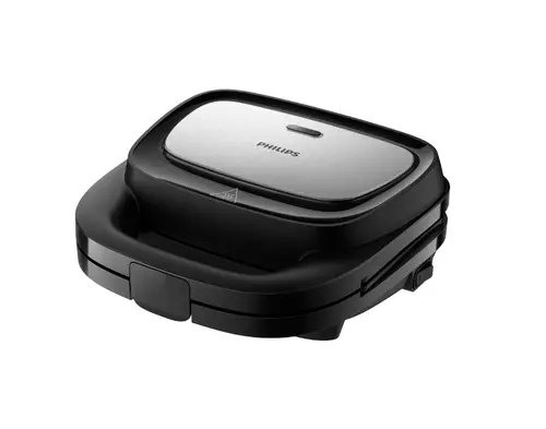 Sandwich-maker Philips HD2350/80 seria 3000, 750 W, Plite neaderente detasabile, Plitele de taiere si sigilare, 3 seturi de plite pentru panini, vafe si sandwich-uri, Leduri indicatoare, Sistem de blocare rapida, Comutator pornit/oprit (Negru)
