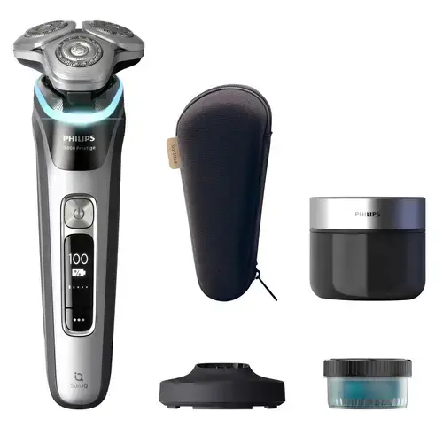Aparat de ras electric Philips Seria i9000 Pestige XP9204/30, barbierit umed/uscat, tehnologie SkinIQ, fara fir, cap Precision Flexing 360, tehnologie Triple Action Lift&Cut, senzor Pressure Guard, lame Dual SteelPrecision, 60 minute (Argintiu)