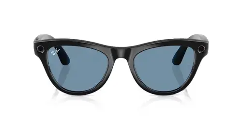 Ochelari Smart Ray-ban META Skyler Shiny, Wi-Fi 6, Bluetooth, Aparat foto cu filmare, Asistent vocal, 32GB Flash, Lentile cu Tranzitie Transparent/Cerulean Blue (Negru/Albastru)