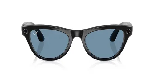 Ochelari Smart Ray-ban META Skyler Shiny, Wi-Fi 6, Bluetooth, Aparat foto cu filmare, Asistent vocal, 32GB Flash, Lentile cu Tranzitie Transparent/Cerulean Blue (Negru/Albastru)