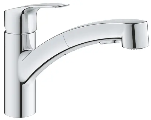 Baterie de bucatarie Grohe Eurosmart 30305001, 3/8'', pipa medie, tip L, dus extractabil, Crom