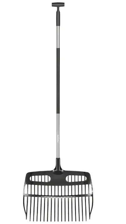 Grebla pentru sol, tip lopata, Fiskars Ergonomic 1077116, otel + plastic, cu coada, 18 dinti, 150 cm