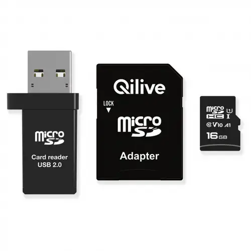Card Memorie microSDHC Qilive, 16Gb, Clasa 10, Cu Cititor Card si Adaptor