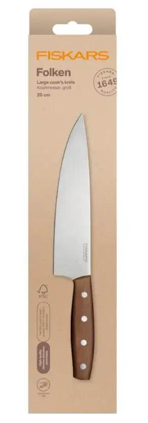 Cutitul bucatarului FISKARS Folken 1075696, 20cm, otel, Maro