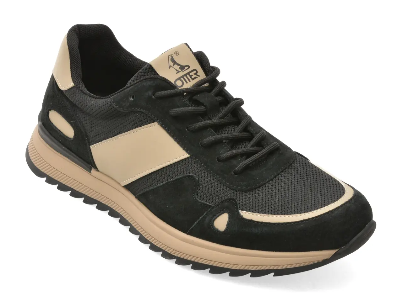 Pantofi sport OTTER negri, E660005, din material textil si piele naturala