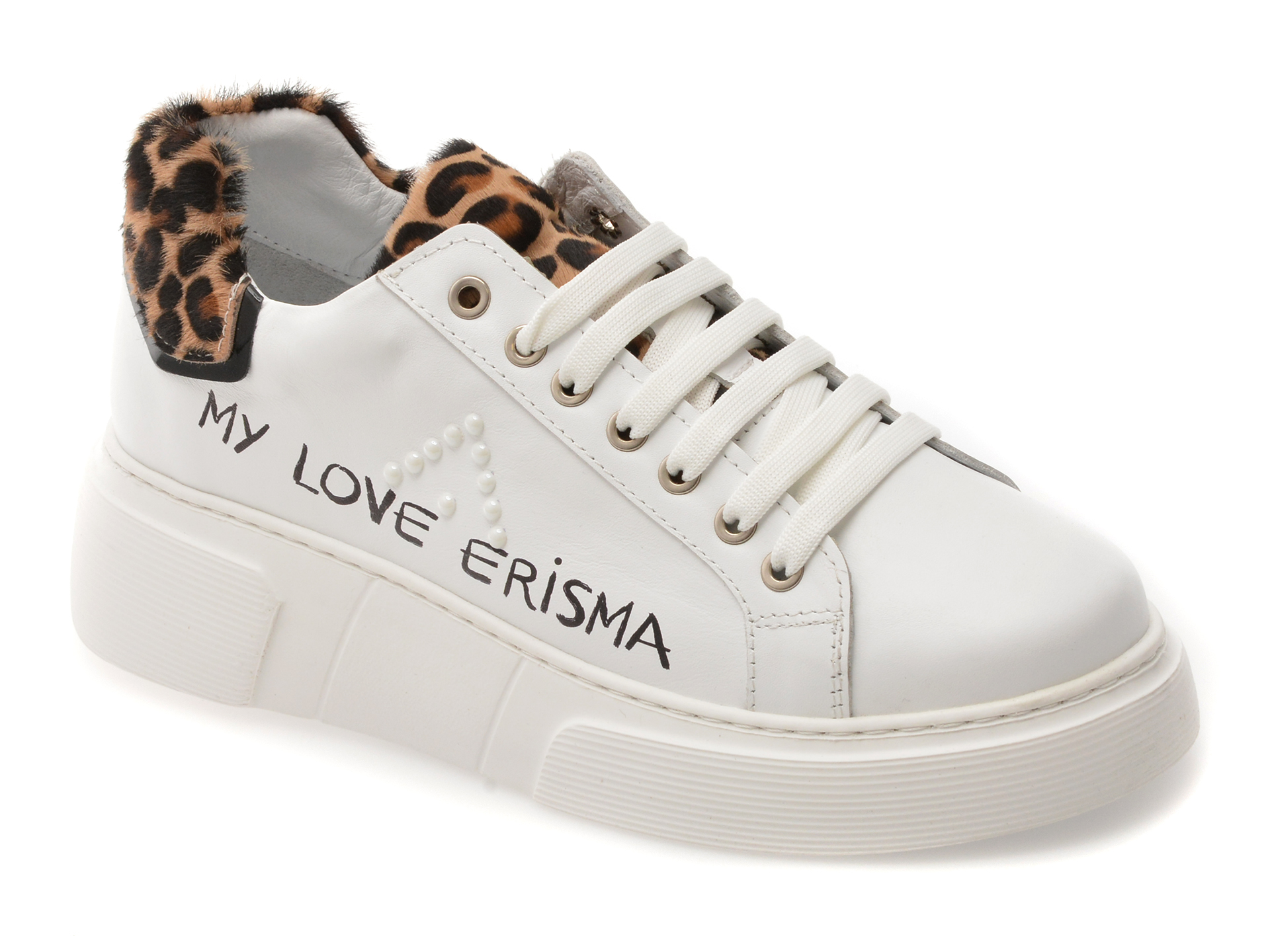 Pantofi sport ERISMA albi, 208907, din piele naturala