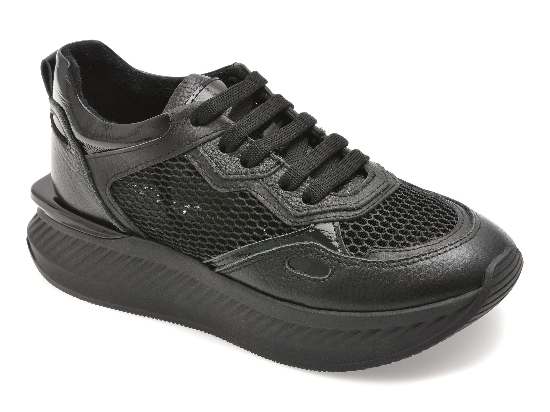 Pantofi sport ERISMA negri, 208962, din material textil si piele naturala