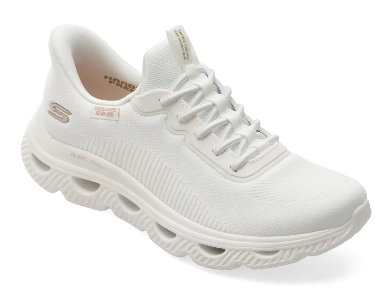 Pantofi sport SKECHERS albi, BOBS ARC WAVES, din material textil