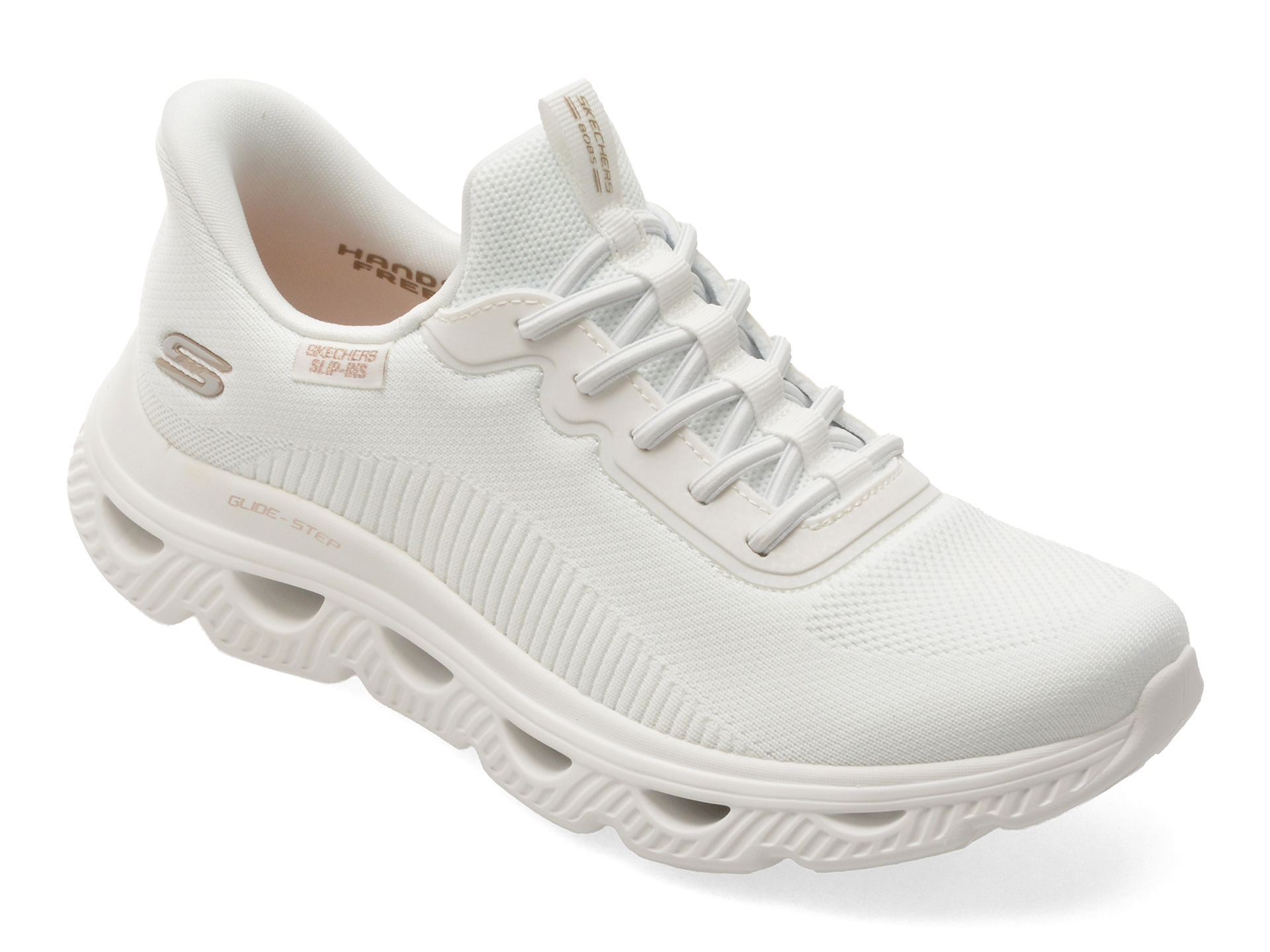 Pantofi sport SKECHERS albi, BOBS ARC WAVES, din material textil