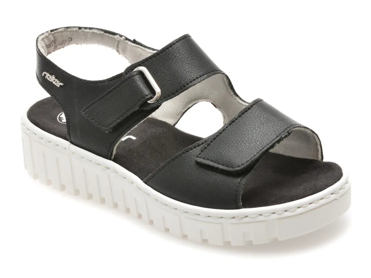 Sandale RIEKER negre, V1382, din piele naturala