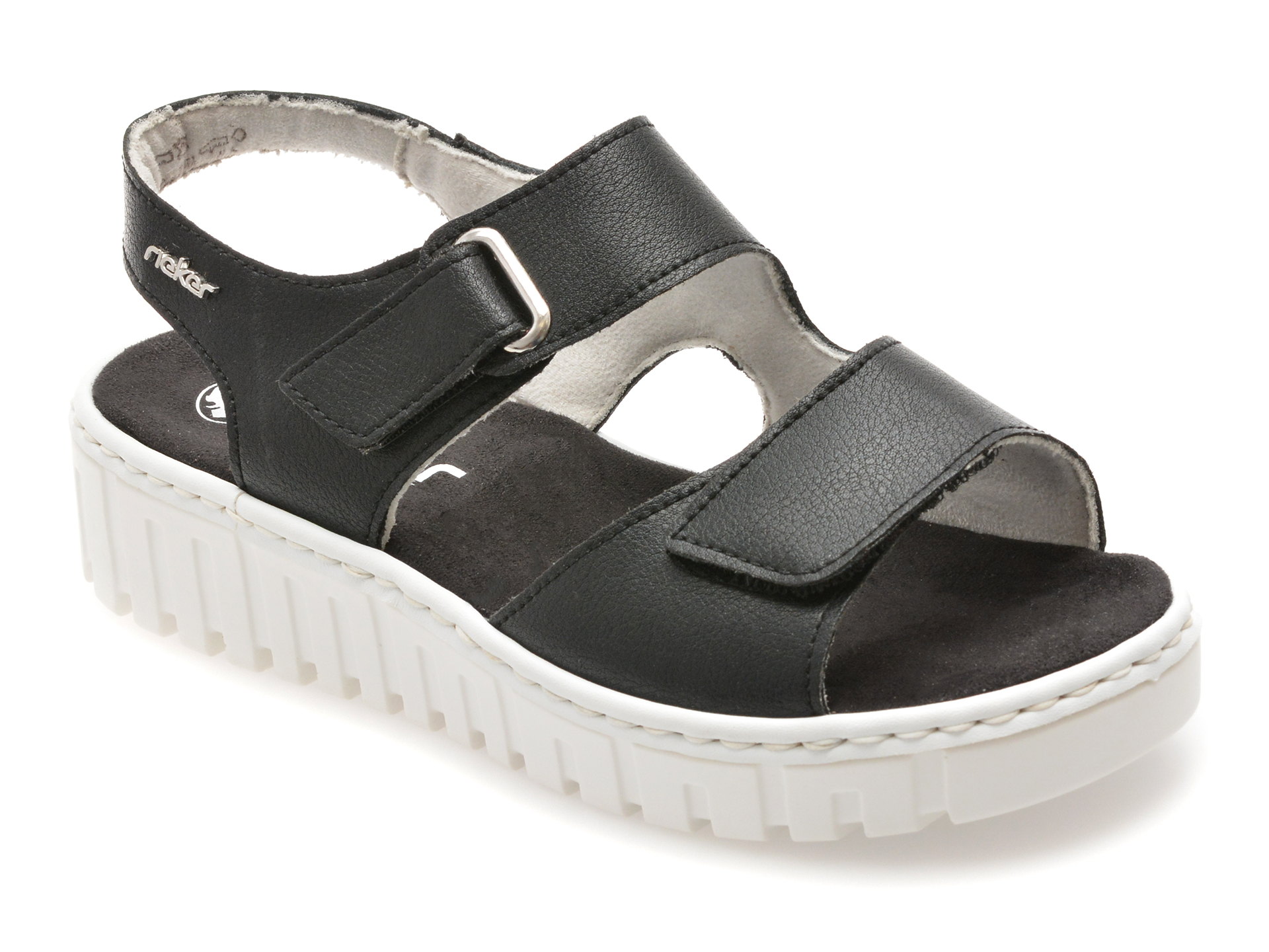 Sandale RIEKER negre, V1382, din piele naturala