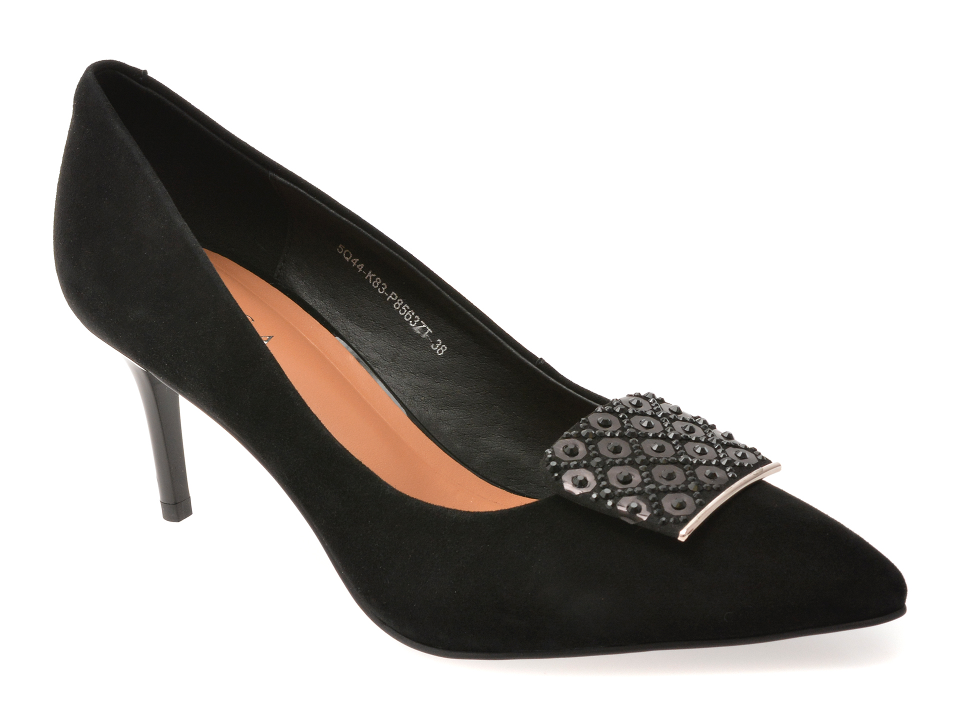 Pantofi eleganti EPICA negri, 5Q44, din piele intoarsa