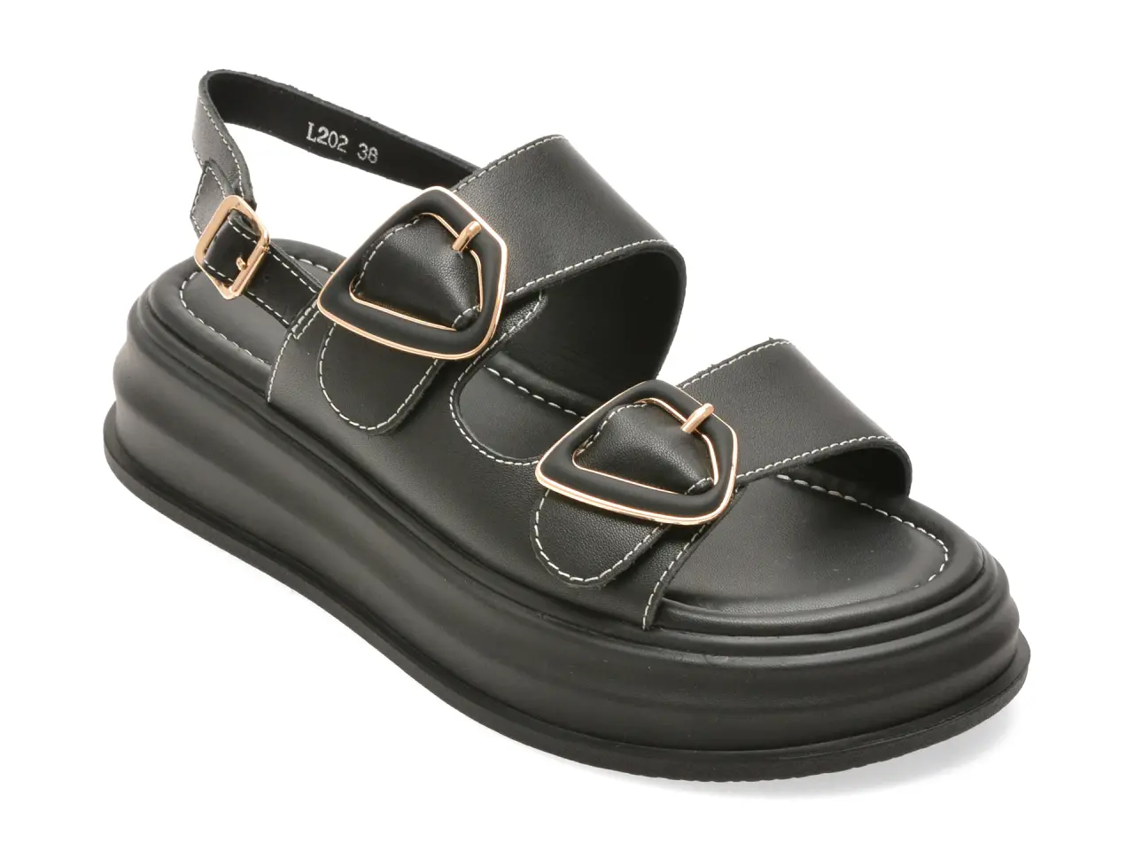 Sandale EPICA negre, L202, din piele naturala