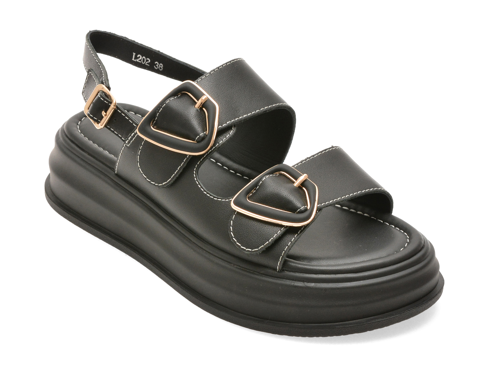 Sandale EPICA negre, L202, din piele naturala
