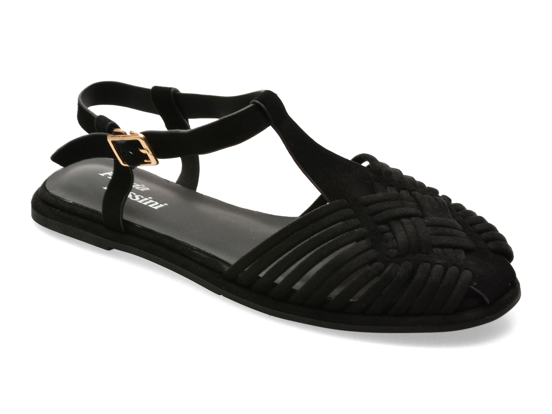 Sandale FLAVIA PASSINI negre, A397, din material textil si piele naturala