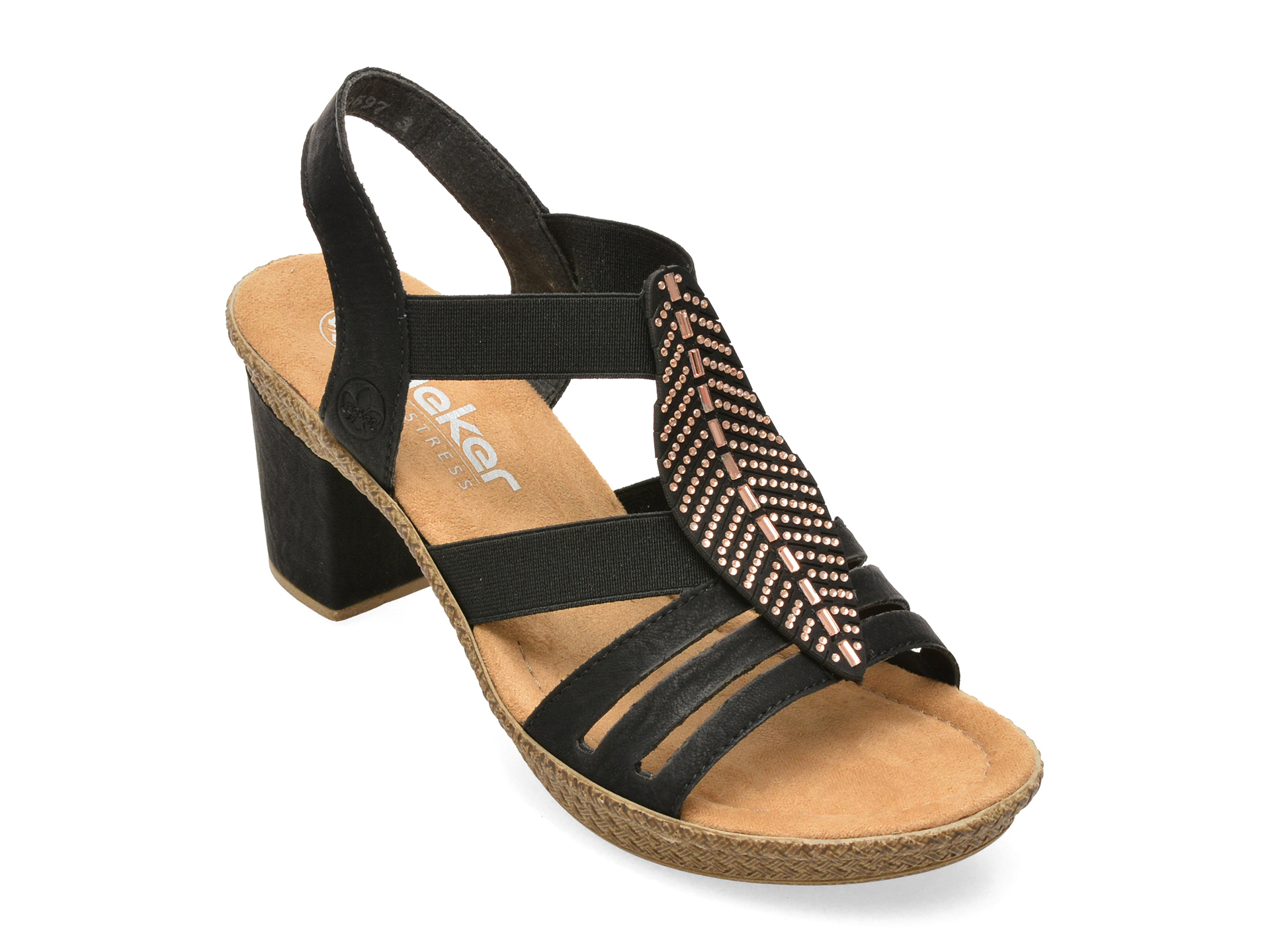 Sandale RIEKER negre, 66526, din piele ecologica