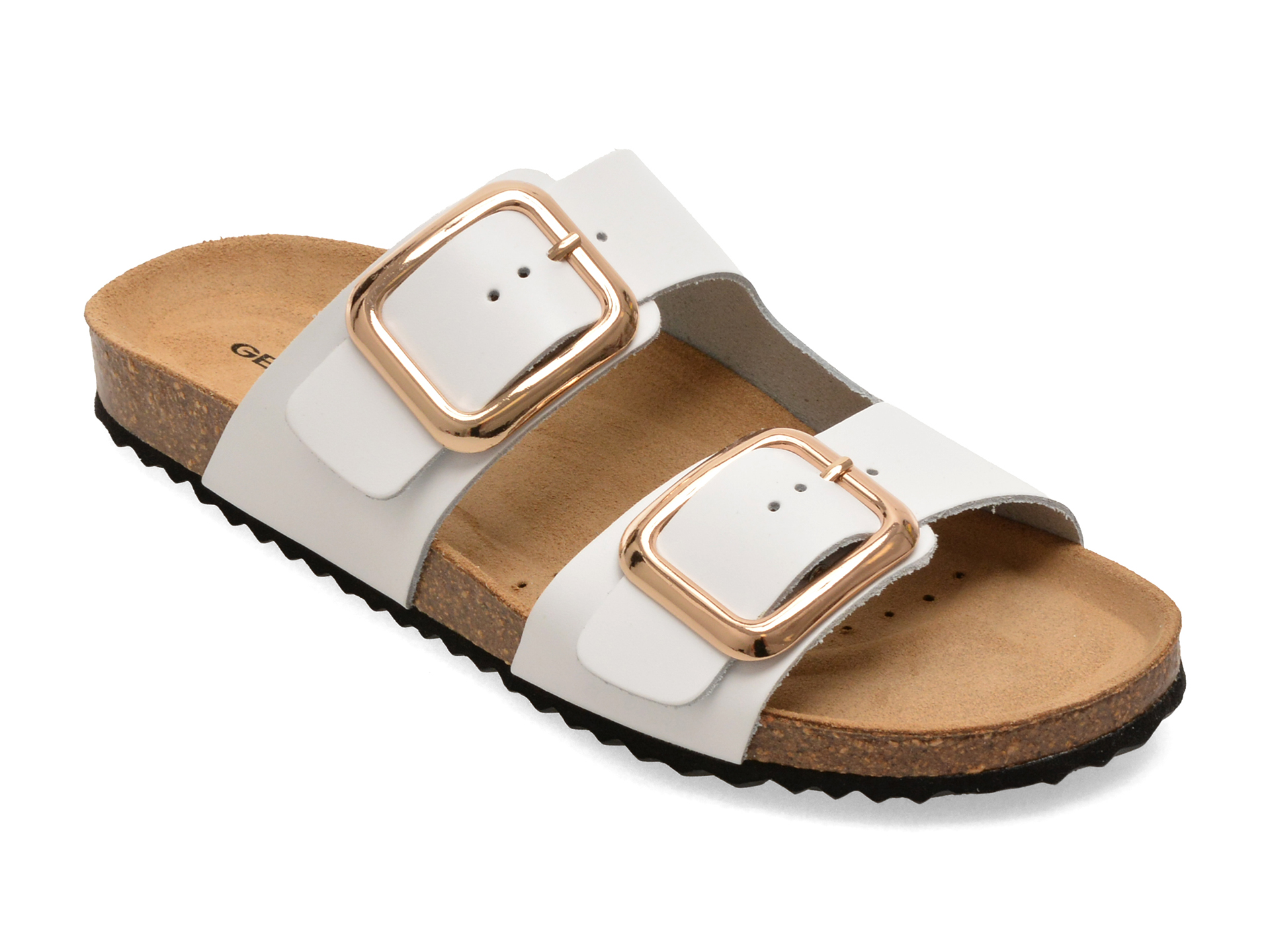 Papuci GEOX albi, D45Y3B, din piele naturala