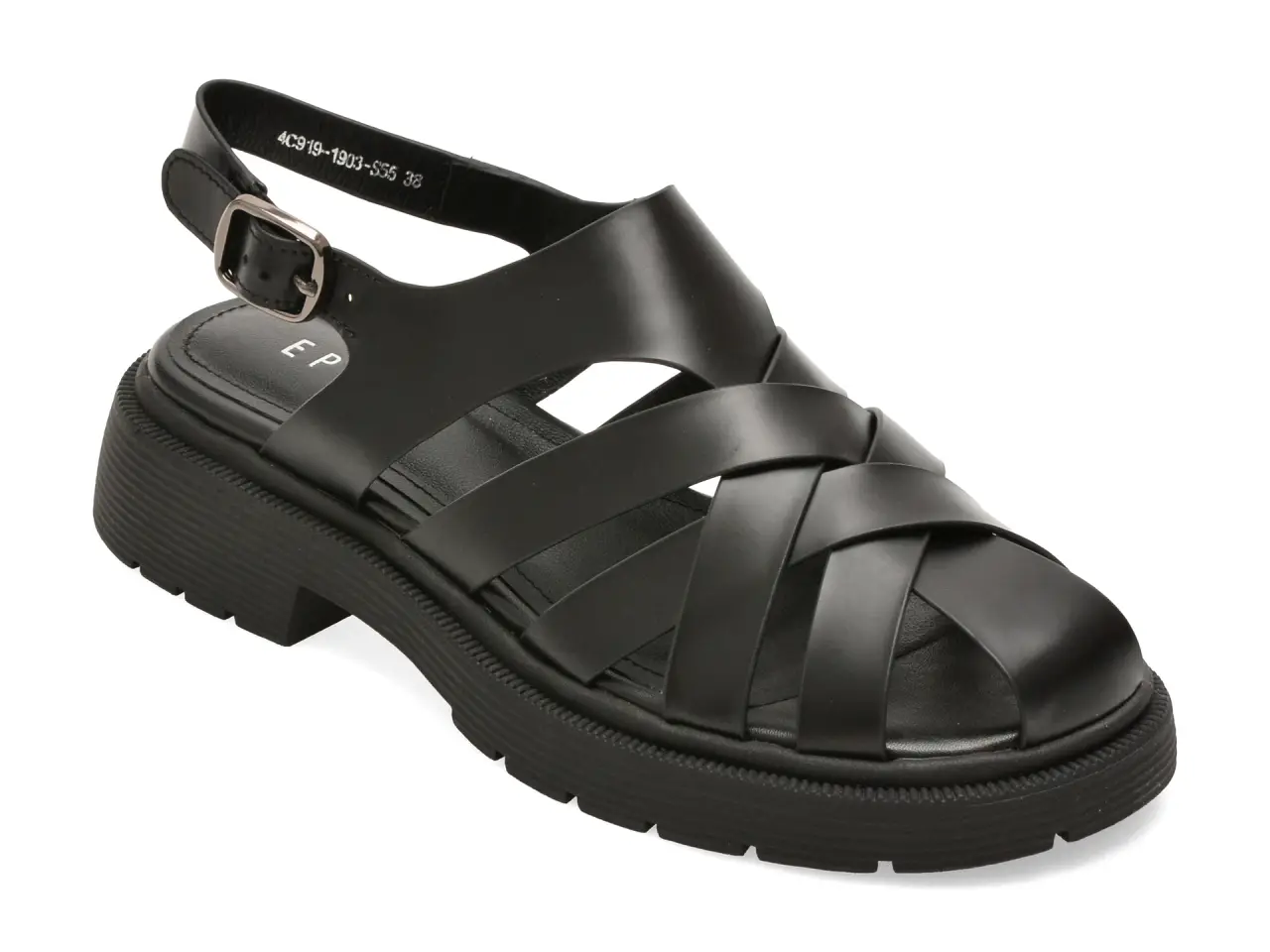 Sandale EPICA negre, 4C919, din piele naturala