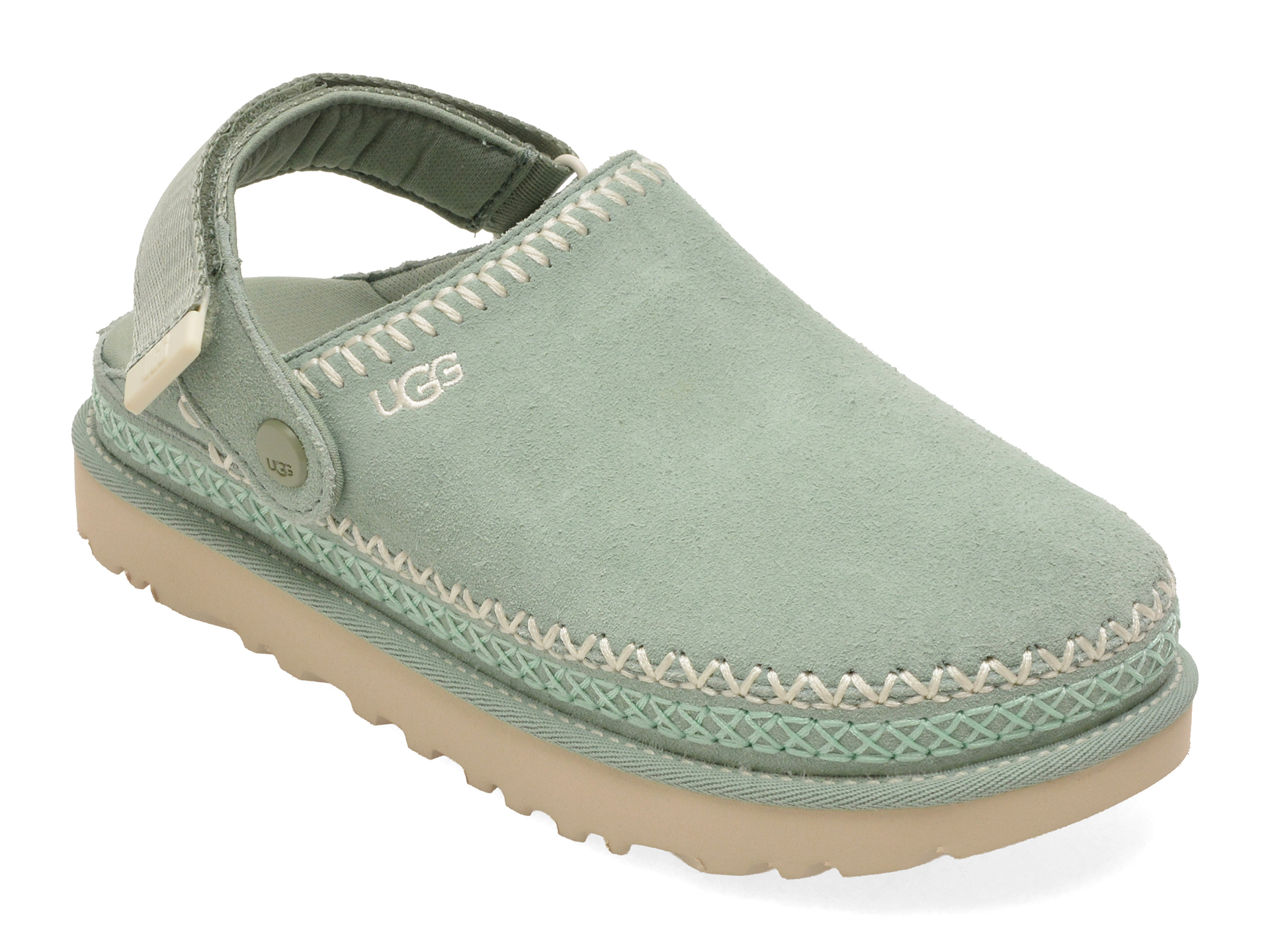 Papuci UGG verzi, GOLDENSTAR MEADOW ACCENT CLOG, din piele intoarsa