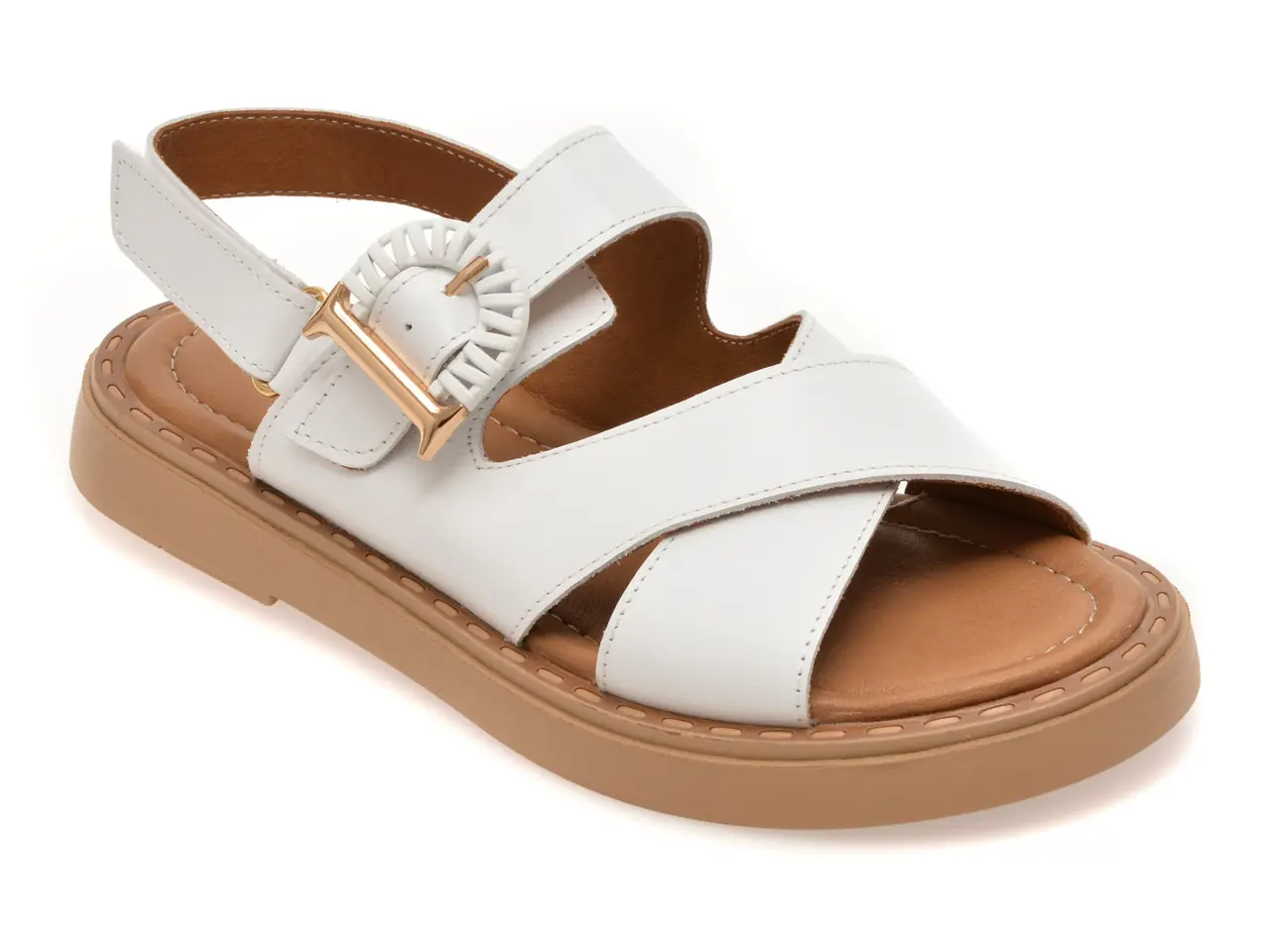 Sandale GOLD DEER albe, 22082, din piele naturala