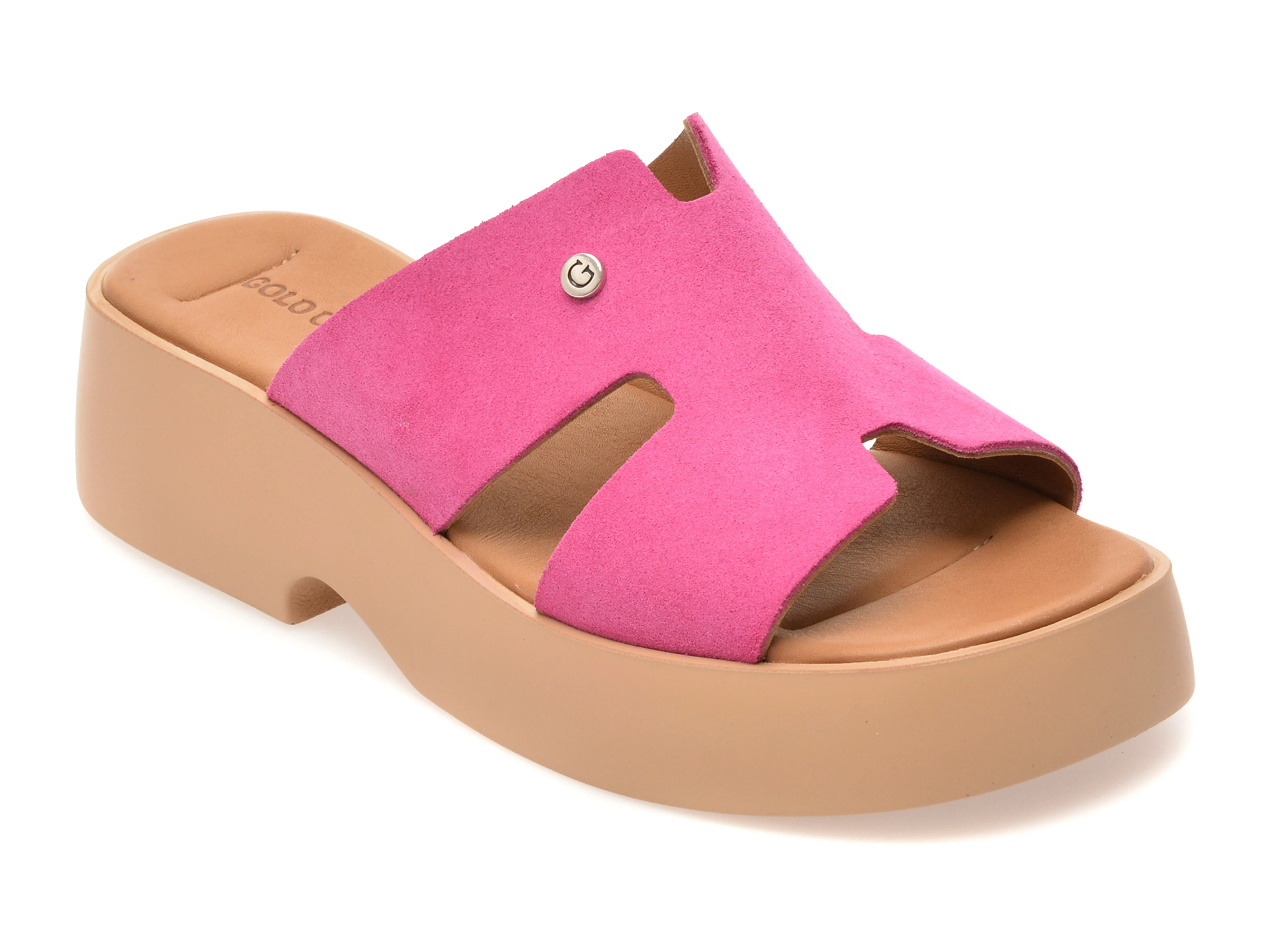 Papuci GOLD DEER fucsia, 13211, din piele intoarsa