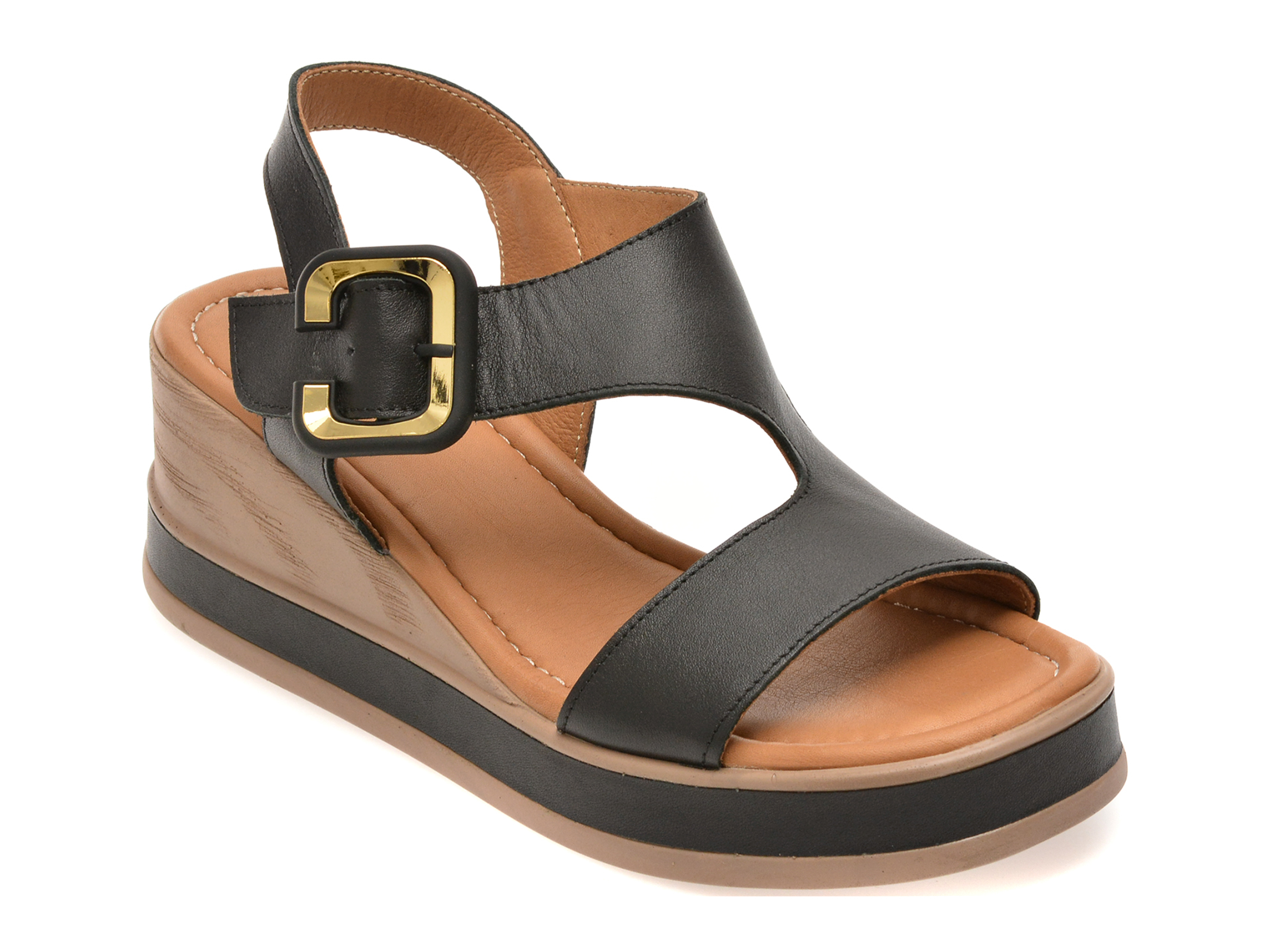 Sandale GOLD DEER negre, 22071, din piele naturala