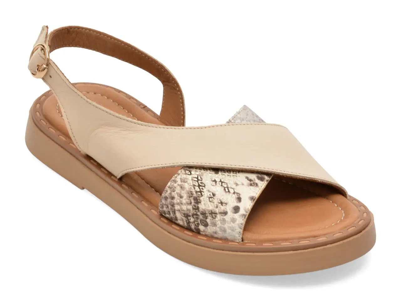 Sandale GOLD DEER bej, 22043, din piele naturala