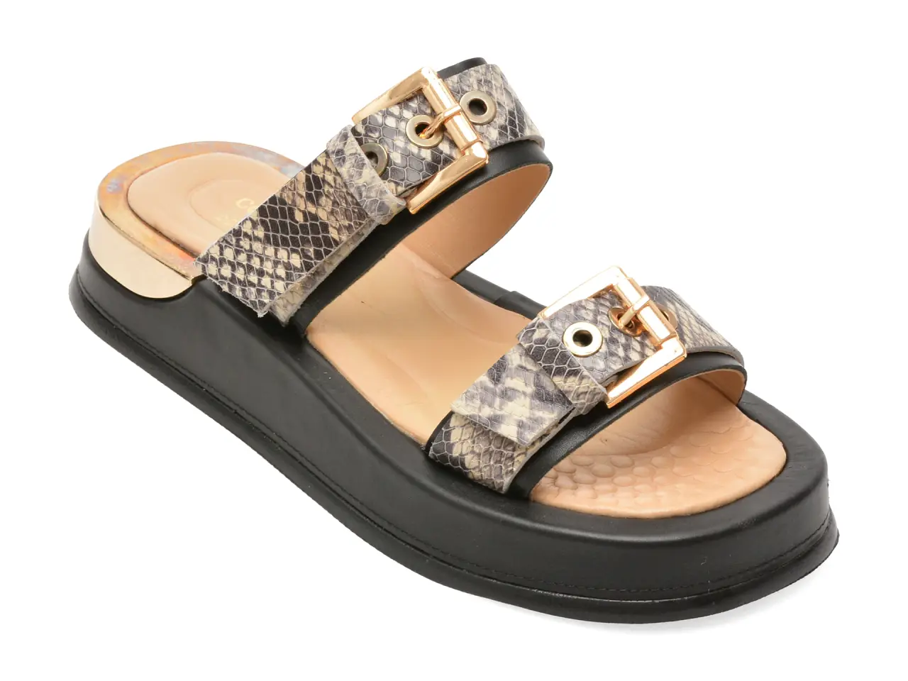 Papuci GOLD DEER negri, 458Y026, din piele naturala