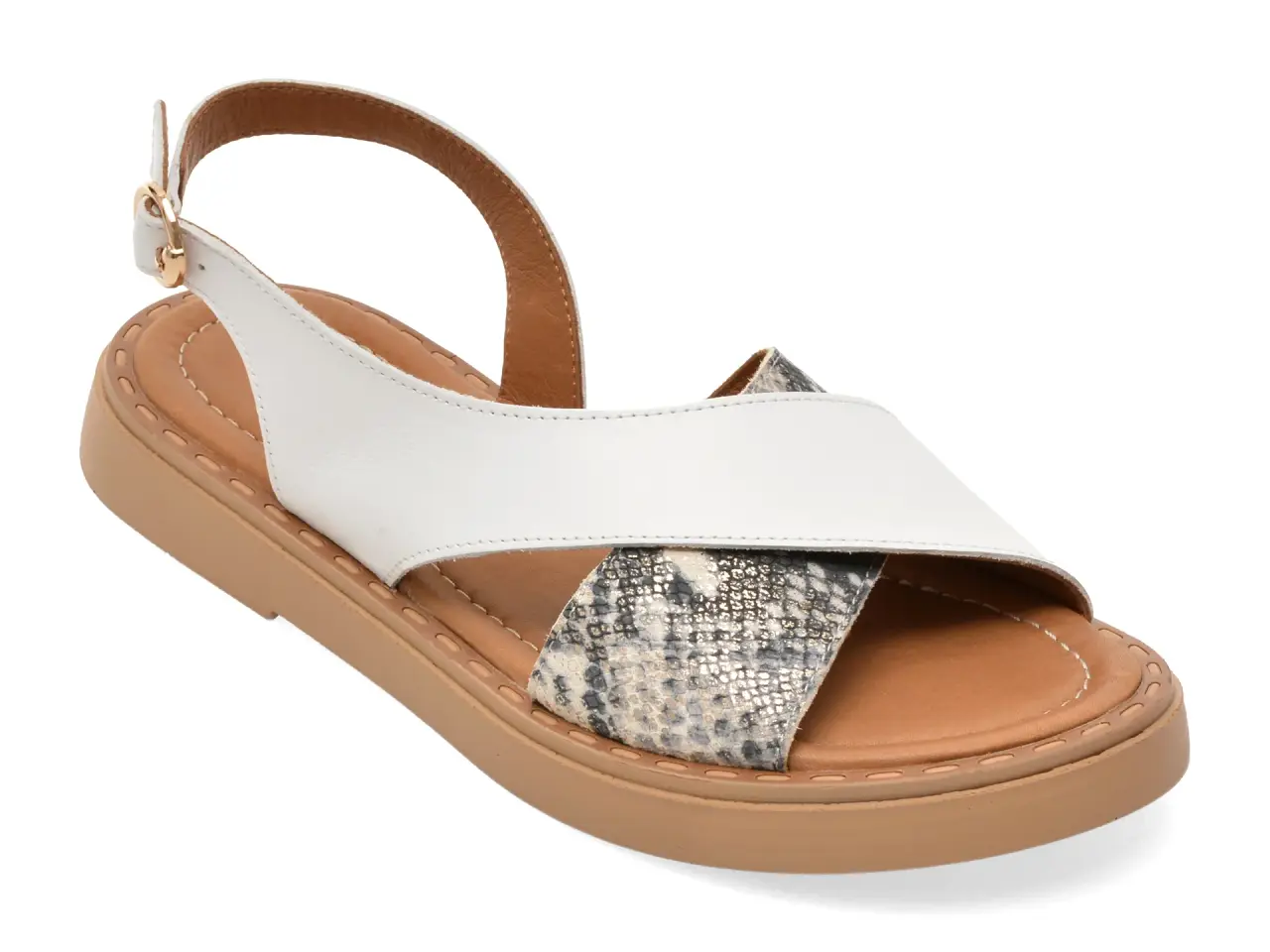 Sandale GOLD DEER albe, 22043, din piele naturala