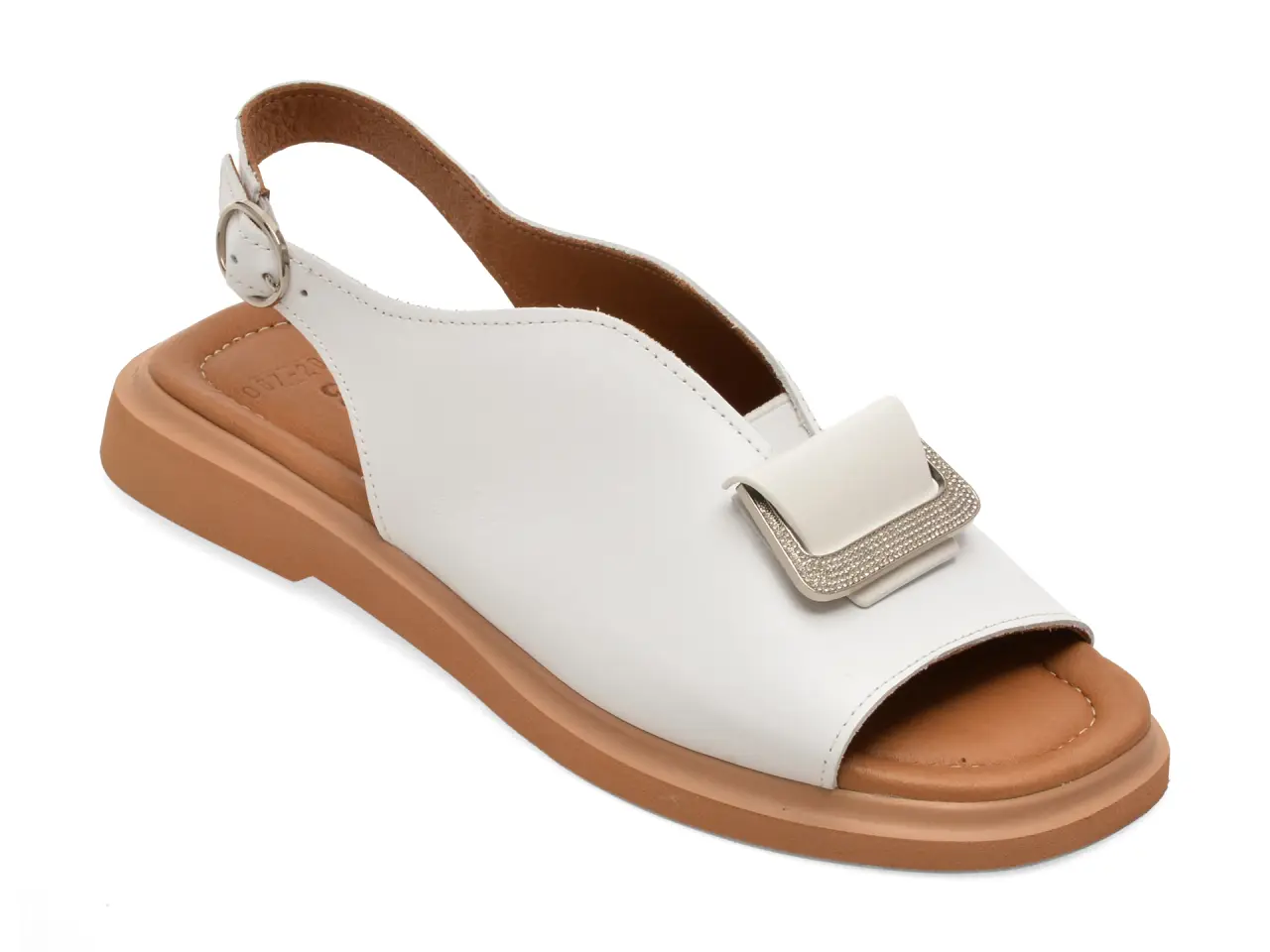 Sandale GOLD DEER albe, 22077, din piele naturala