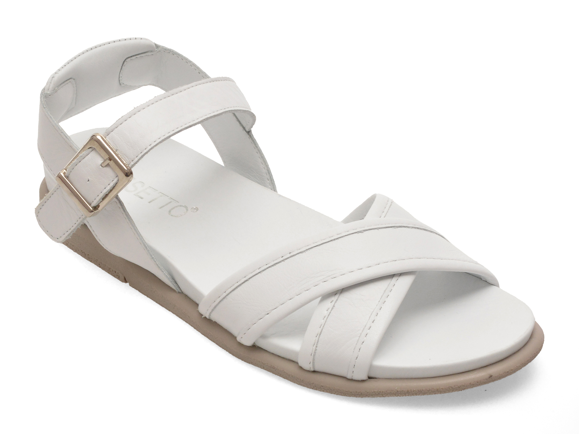 Sandale GOLD DEER albe, 21929, din piele naturala