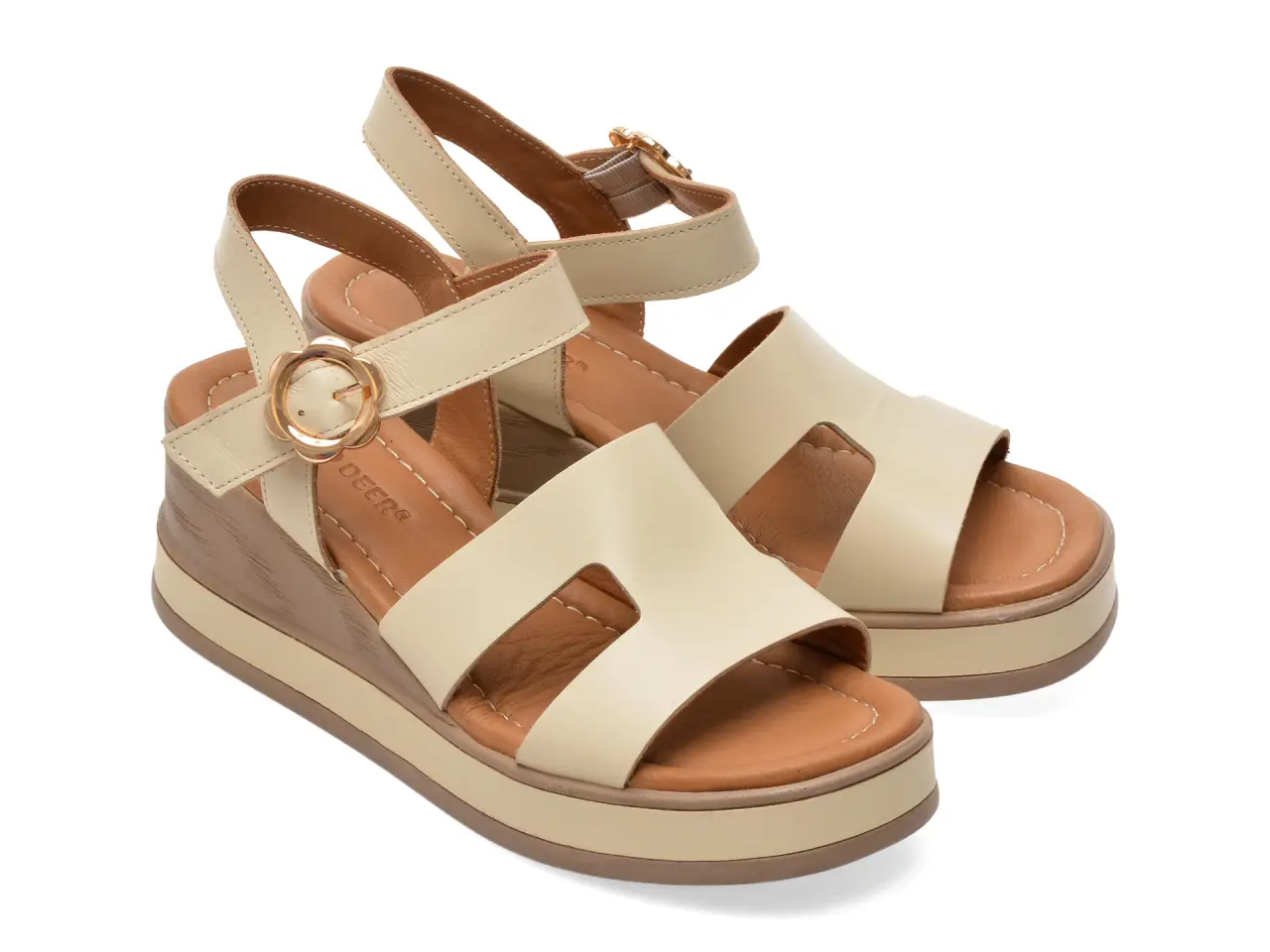 Sandale GOLD DEER bej, 22075, din piele naturala