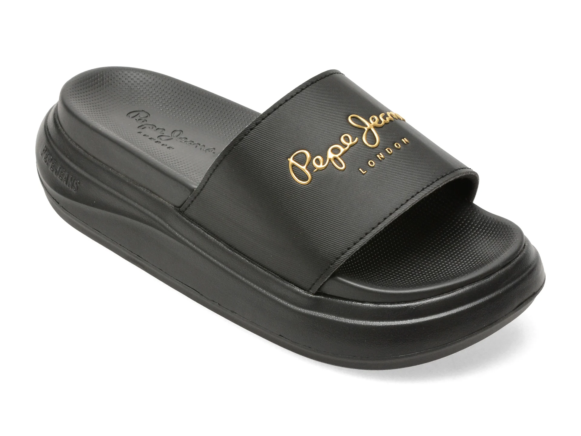 Papuci PEPE JEANS negri, LS70001, din piele ecologica
