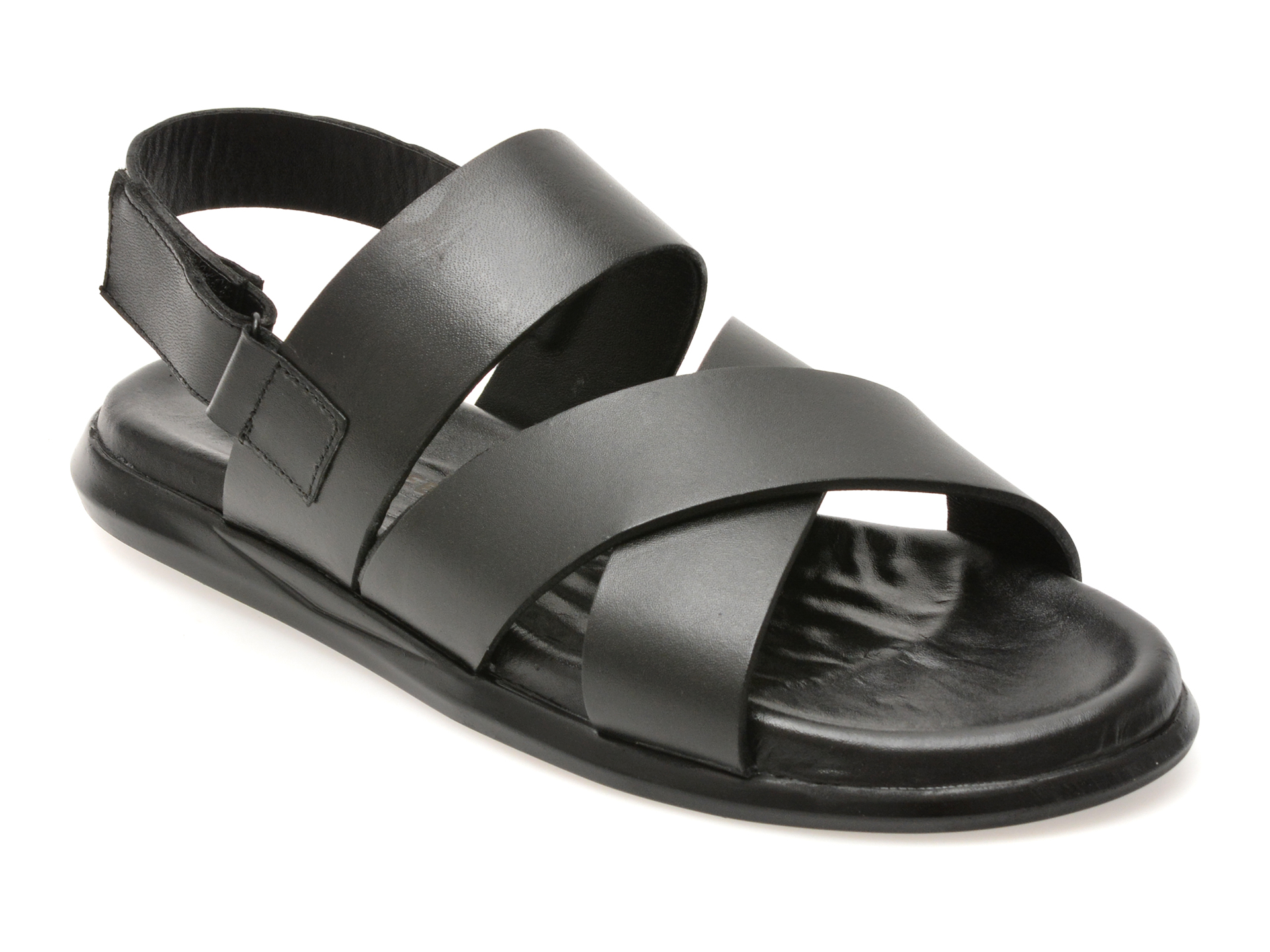 Sandale BITE THE BULLET negre, AL400, din piele naturala