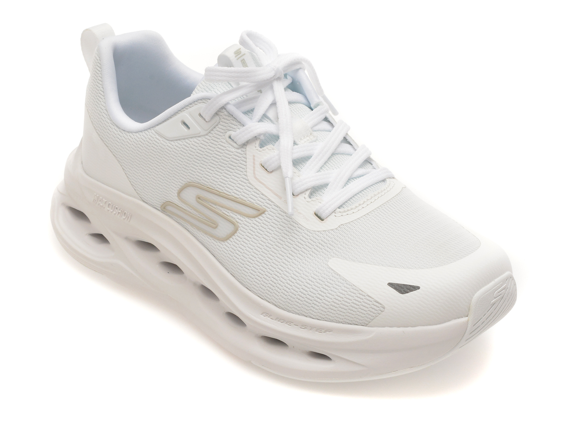 Pantofi sport SKECHERS albi, MAX CUSHIONING GLIDE-STEP, din material textil