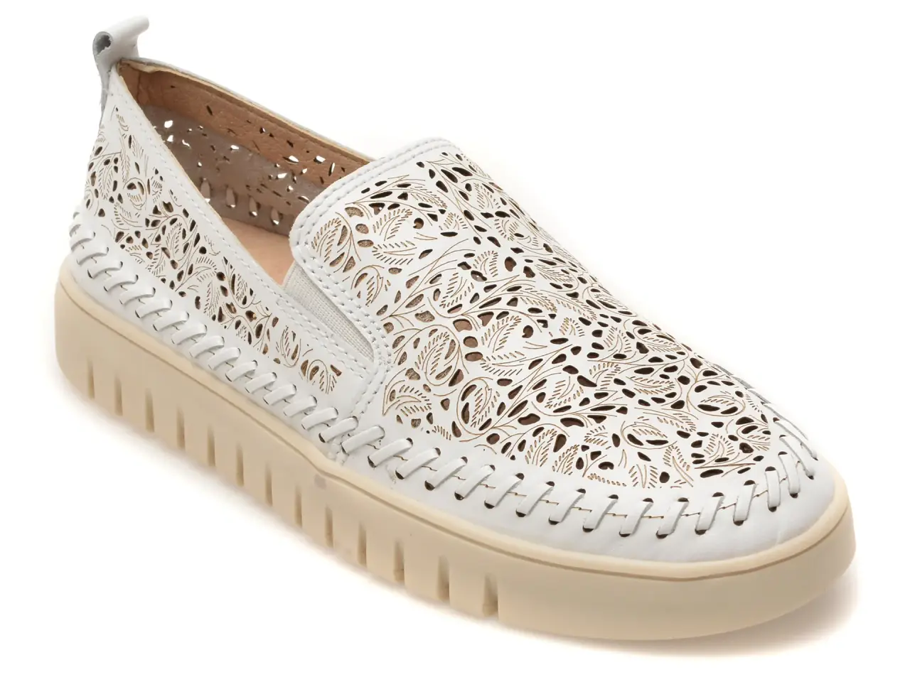 Mocasini FLAVIA PASSINI albi, 372601, din piele naturala