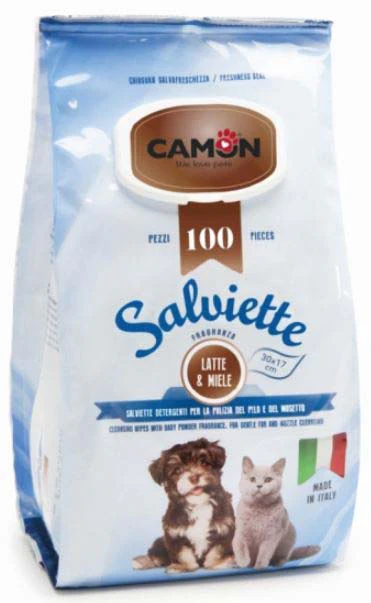 CAMON Şerveţele umede cu Lapte & Miere pt curăţarea rapidă a animalelor 100buc