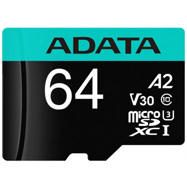 Card Memorie microSDXC Adata Premier Pro, 64Gb, Clasa 10 / UHS-1 U3, Cu Adaptor AUSDX64GUI3V30SA2-RA1