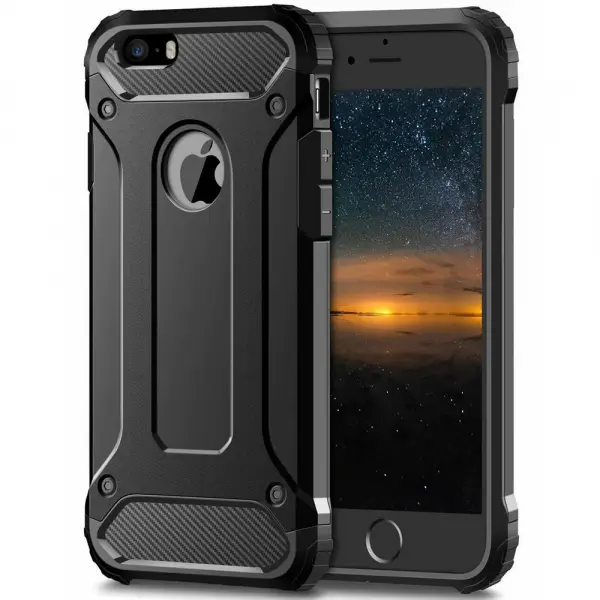 Husa pentru Apple iPhone SE (2016) / 5 / 5s, Techsuit, Hybrid Armor, Neagra
