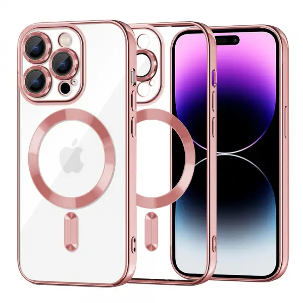Husa MagSafe pentru Apple iPhone 14 Pro Max, Techsuit, Luxury Crystal, Roz