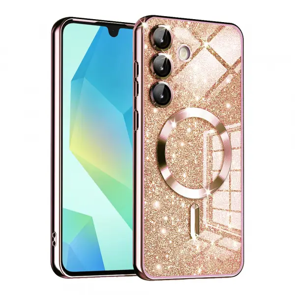 Husa MagSafe pentru Samsung Galaxy A16 5G A166 / A16 4G A165, Techsuit, Luxury Glitter, Roz Aurie