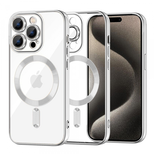 Husa MagSafe pentru Apple iPhone 15 Pro Max, Techsuit, Luxury Crystal, Argintie