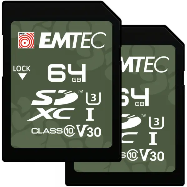 Card Memorie SDXC Emtec Rugged Outdoor, 64Gb, Clasa 10 / UHS-1 U3, Set 2 bucati ECMSD64GXCU3ORP