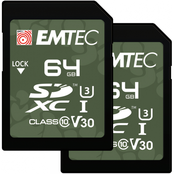 Card Memorie SDXC Emtec Rugged Outdoor, 64Gb, Clasa 10 / UHS-1 U3, Set 2 bucati ECMSD64GXCU3ORP