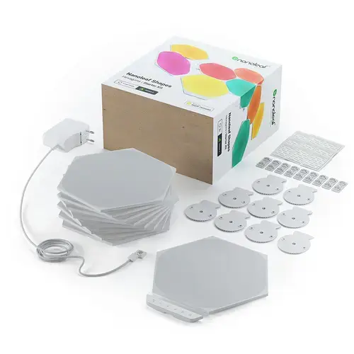 Kit 9 Panouri luminoase Nanoleaf Shapes Hexagons, 16 Milioane culori, Tehnologie LED RGBW, Cablu 2.5 m