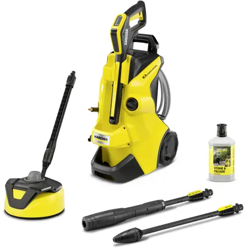 Aparat de spalat cu presiune Karcher K4 Power Control Flex Home, 1800 W, motor racit cu apa, 130 bar presiune maxima, 420 l/h, furtun de presiune 8m, perie exterior T5, detergent 1L, pistol inalta presiune G 160 Q Power Control (Galben)