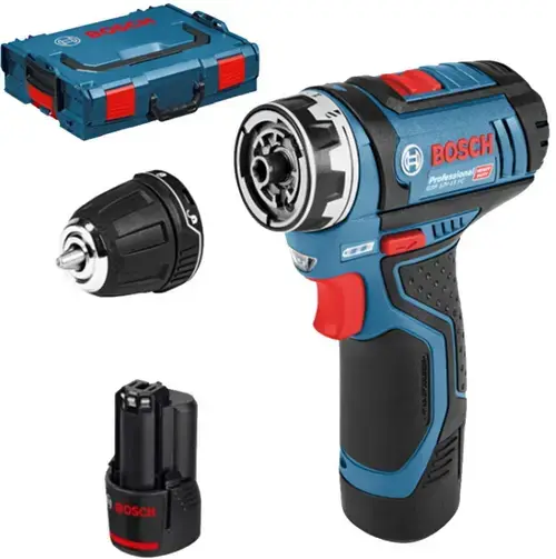 Masina de gaurit si insurubat cu acumulator BOSCH GSR 12V-15 FC FLEX, 2 acumulatori li-Ion, 2Ah, 30Nm + L-BOXX